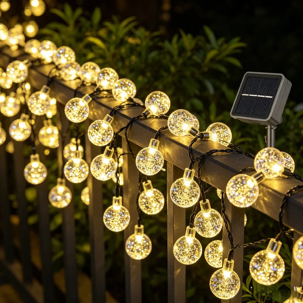 

200LED Solar String Lights with Crystal Ball 8 Flashing Modes Outdoor Fairy Lights for Garden Yard Christmas