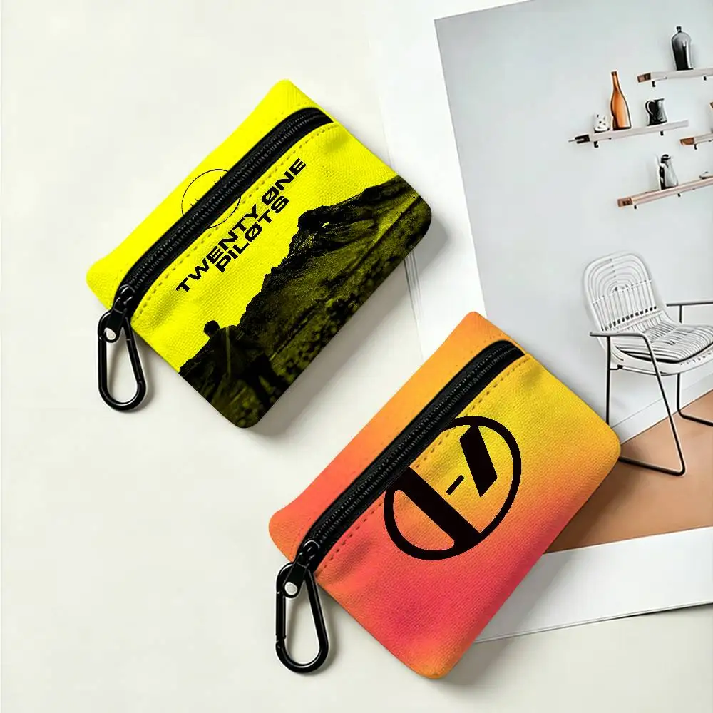 Popular T-Twenty One Pilots Band Oxford Coin Wallet Detachable Carabiner Hook Compact Storage Bag For Outdoor Shopping Accessory