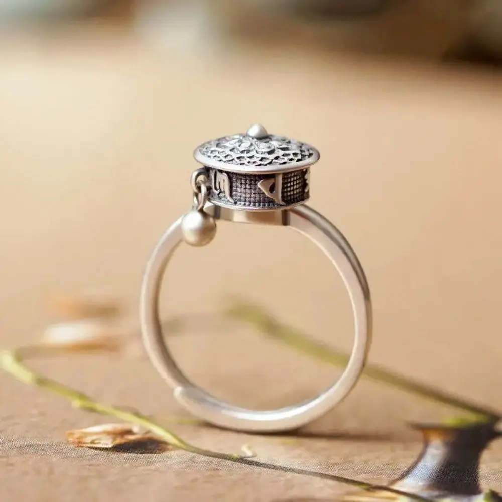 Finger Rings Rotatable Spinner Ring Open Flower Fortune Wealth Ring Adjustable Ethnic Style Vintage Ring Gift