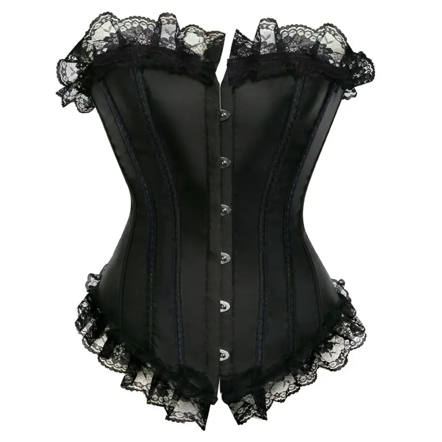 Women Bustier Corset Top With Lace Trim Gothic Vintage Satin Overbust Corset Plus Size Body Shaper Burlesque Lingerie Corselet