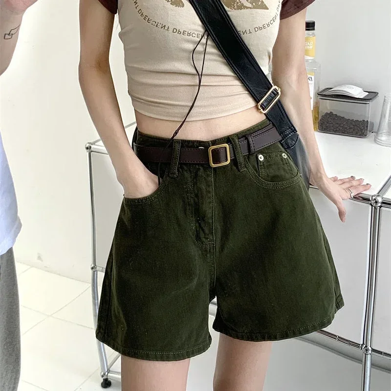 Estilo coreano jovem barato harajuku moda outfits jorts calças jeans curtas largas mulher com bolso na cintura shorts jeans para mulher
