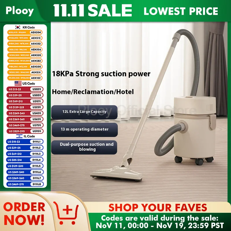 Мощный пылесос 1000 Вт для дома, влажной и сухой уборки, многоцелевой, коммерческий, из нержавеющей стали, высокая сильная всасывающая способность