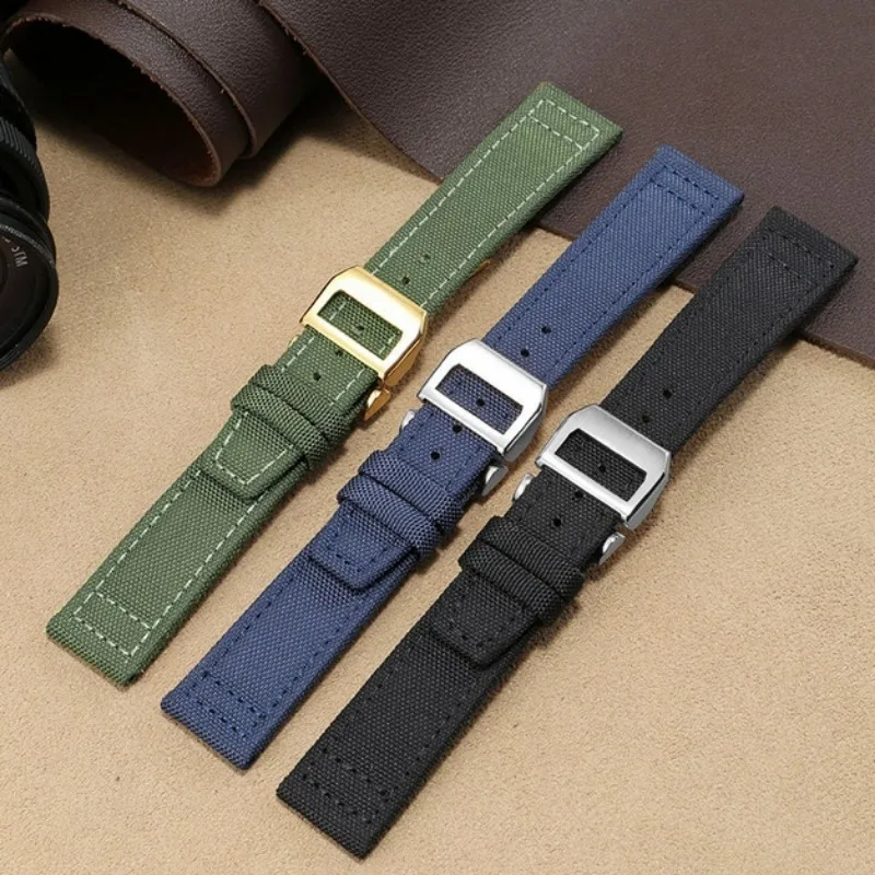 Nylon Canvas Watchband for IWC PILOT Portugal 20mm 21mm 22mm Fabric Watch Strap Bracelet Leather Cowhide Black Sport Wrist Belt