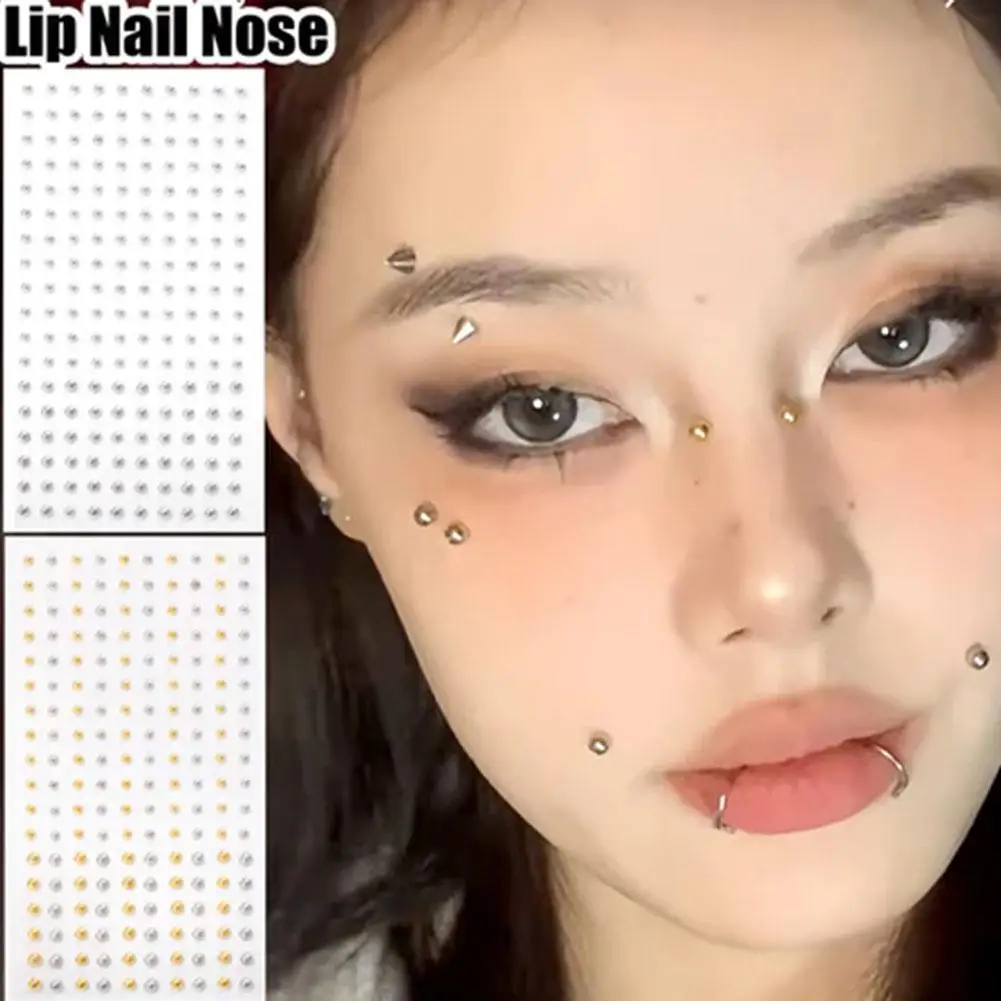 Hot Girl Lip Studs Sticker Nose Studs Eyebrow Studs Face 180/8/16pcs DIY Hip-hop Makeup Style Gold/silver Stickers Diamond V9W8