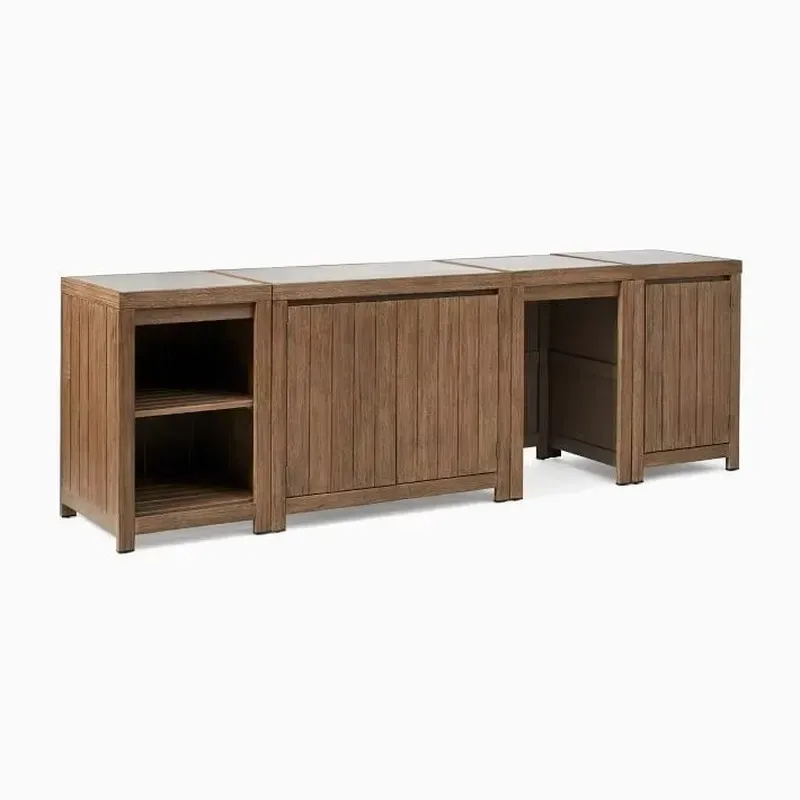 Factory custom high-end all-weather teak wood terrace set modern design outdoor kitchen furniture garden living room