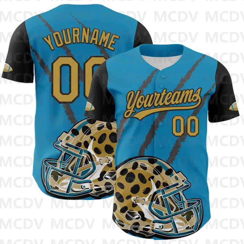 Custom Panther Blue Old Gold-Black 3D Pattern Design Football Jaguar Helmet Authentic Baseball Jersey