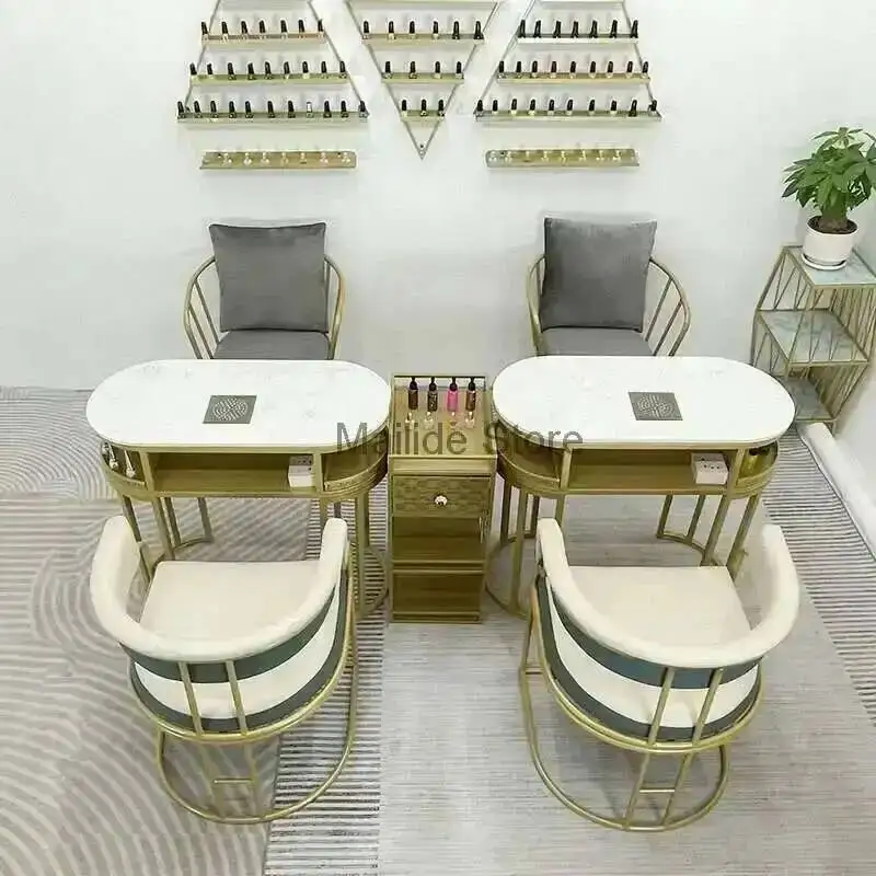 Salon Beauty Modern Iron for Nail Tables Furniture Professional Manicure Table Simple Multi-functional Marble Desktop Nail Table
