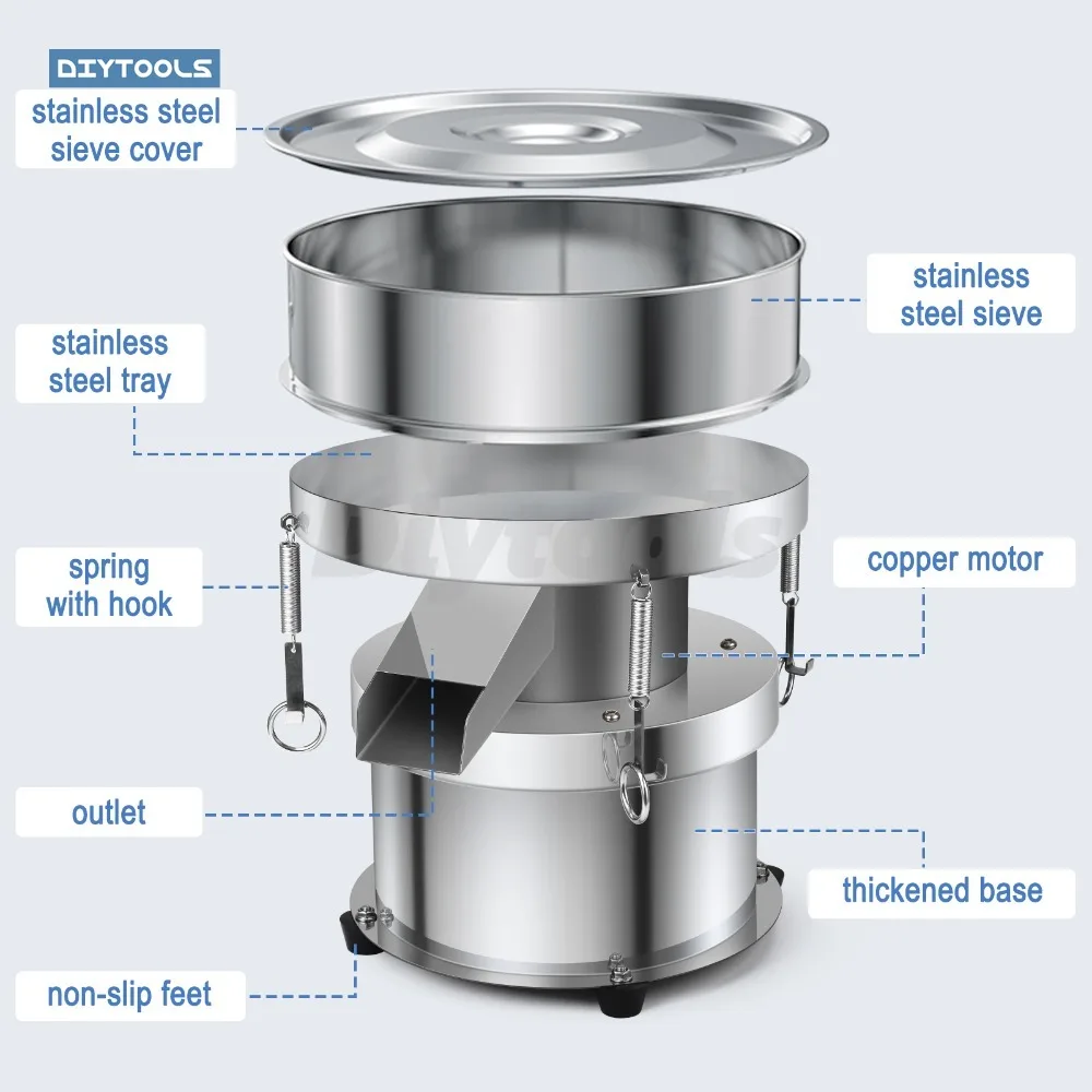 Stainless Steel Vibrating Sieve hine Powder Sifter Shaker For Flour Herbal Powder Spray Paint Pient L