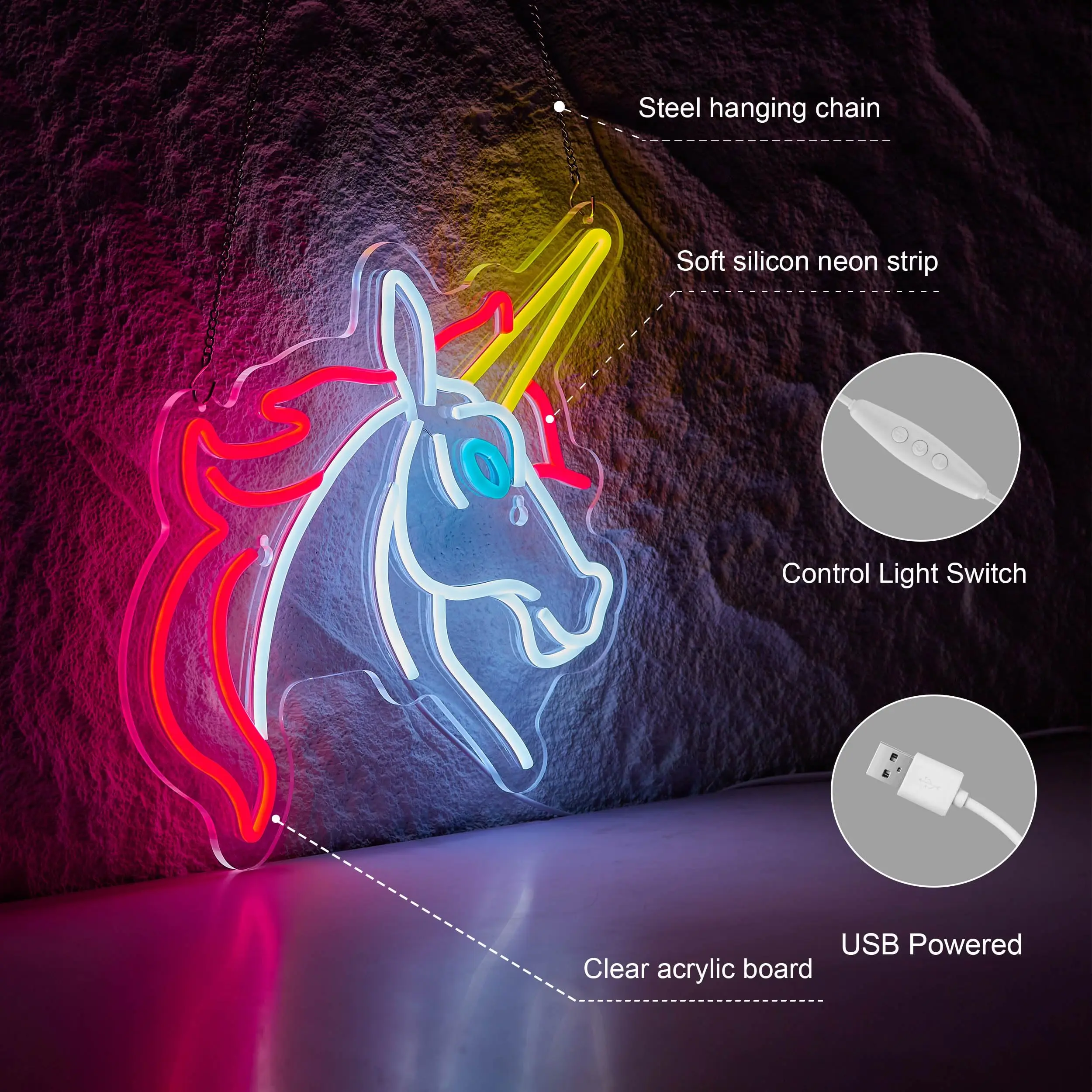 Unicorn Neon Sign for Wall Décor with Dimmable Switch LED Grils Room Neon Signs Decor Light
