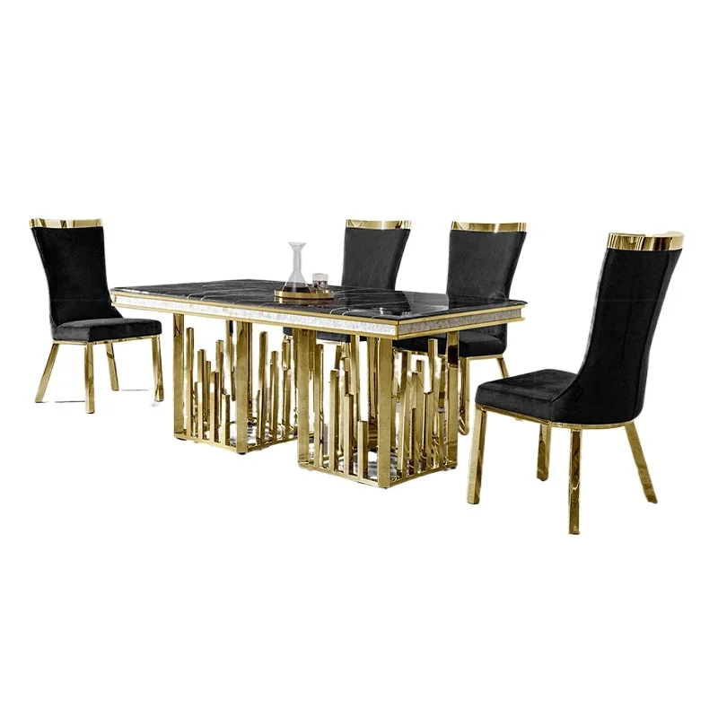 Marble dining table Household dining table Stainless steel dining table