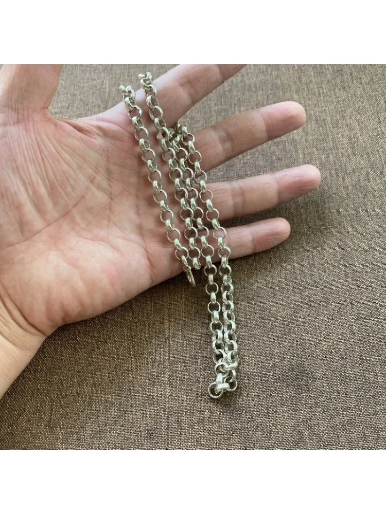 Unisex Weiße Kupfer-Rolo-Kette Halskette Vintage S-Haken-Verschluss Retro Silberton Täglicher Streetwear-Schmuck – Detail 1