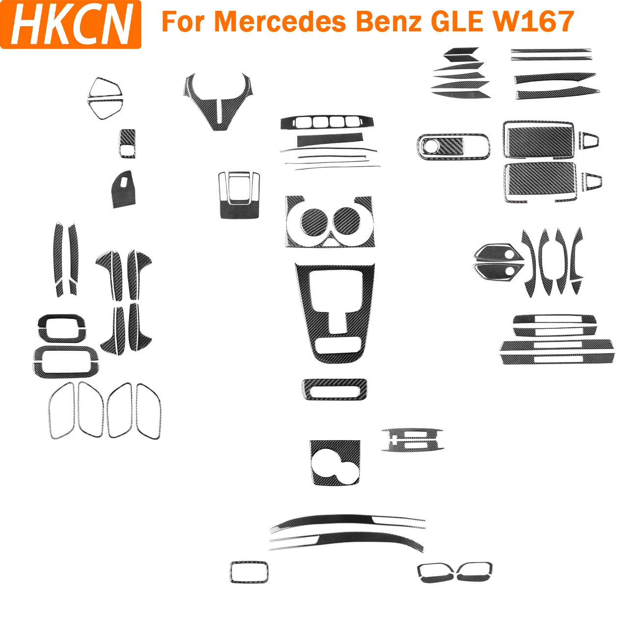 

For Mercedes Benz GLE W167 2019-2024 Carbon Fiber Car Door Handles Center Console Gear Shift Panel Interior Accessories Stickers