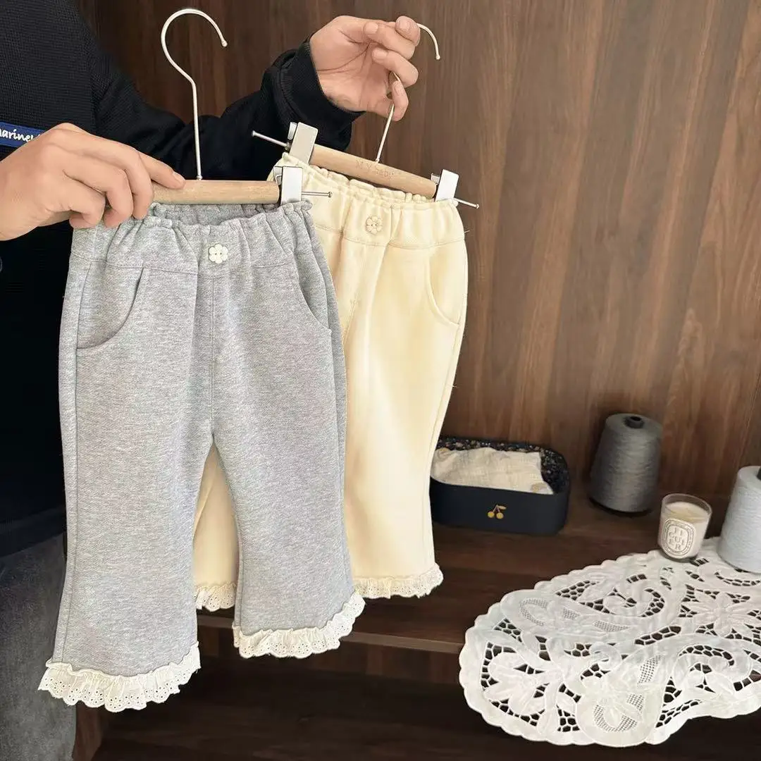 Girls' Sweatpants 2025 Spring New Children's Clothing Children's Korean Lace Micro-pull Pants Baby Girl Casual Trousers