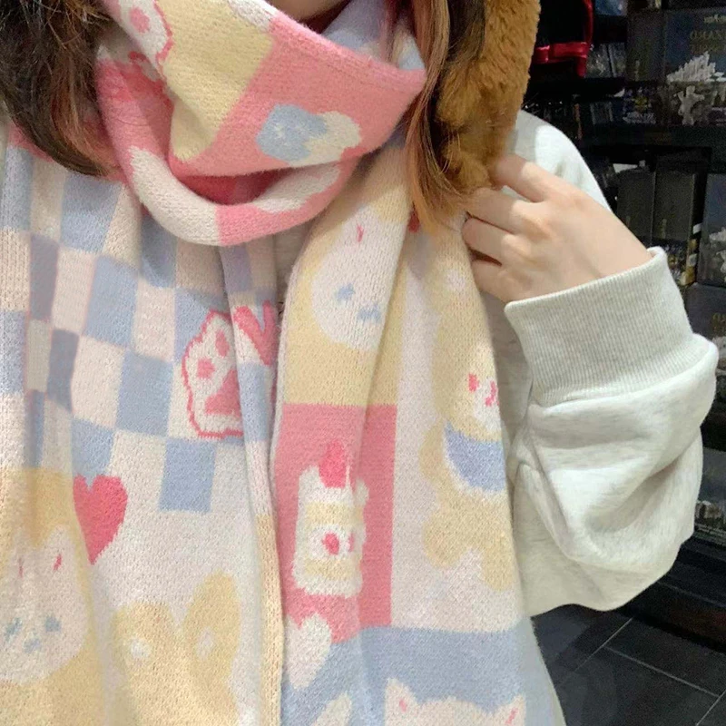 Bufanda de pastel colorida japonesa para mujer, bufandas gruesas y cálidas para el cuello, bufandas lindas para mujeres y niñas, invierno, Otoño, nuevo, 2024