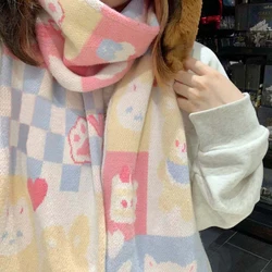 Japanese Colorful Cake Scarf Female Winter 2024 New Thick Warm Cute Neck Scarves Wrap Autumn Women Girls Scarves