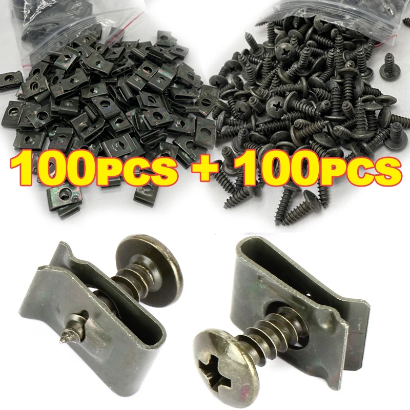 Car Metal Screw Clips Set U-Type Fastener Clip Self Tapping Screws Car Clips Fender Bumper Protection Buckle Iron Sheet Screw