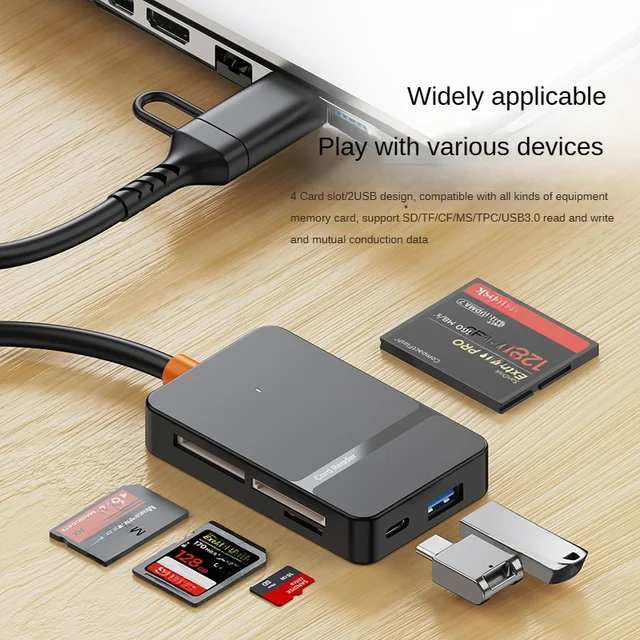 Czytnik kart USB C 8 w 1 Obsługa kart S SD/TF/CF/MS odczyt i zapis odczyt dysku U