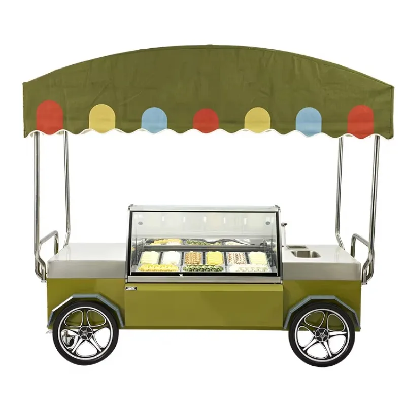 Italian Vintage Customized Electric Mobile Food Cart High Ice Cream Slush 1050W 220V 380V Stainless Steel 2-Wheel Certified