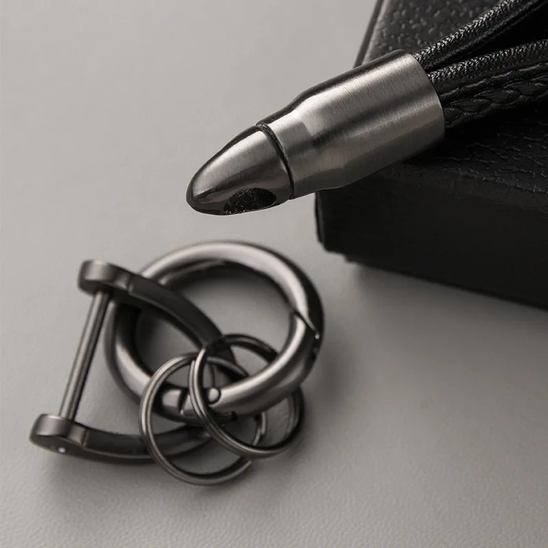 Fashion Top Grade Designer Metal Rotating Bullet Keychain Men Women Leather Car Key Chain Alloy Auto Keyring Pendant Accessories