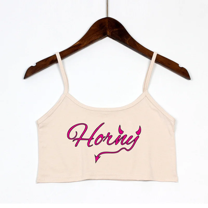 Horny Sexy Print White Top for Women's Sexy Elastic Cotton Camis Sleeveless Short Sexy Crop Top Summer Tank Top Bar Women - view 5