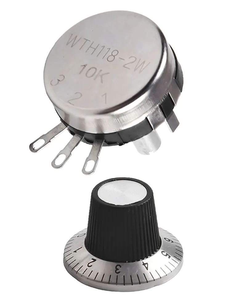 High Conductivity Carbon Potentiometer w Dial Knob WTH118 2W 10K Ohm 2W Top Adjustment Stable Working Performance