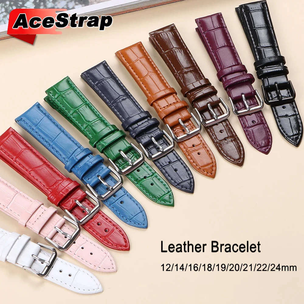 Universal Crocodile Pattern Watchband 22mm 20mm 12mm 14mm 16mm 18mm 24mm Bracelet Men Women Waterproof Replacement Wristband