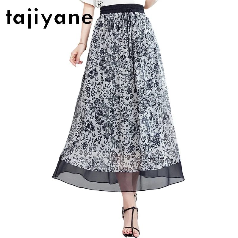 TAJIYANE 100% Real Mulberry Silk Women's Skirts Fashion Printed Midi Skirt Elegant Summer Skirts 2026 Woman Clothes юбка женская