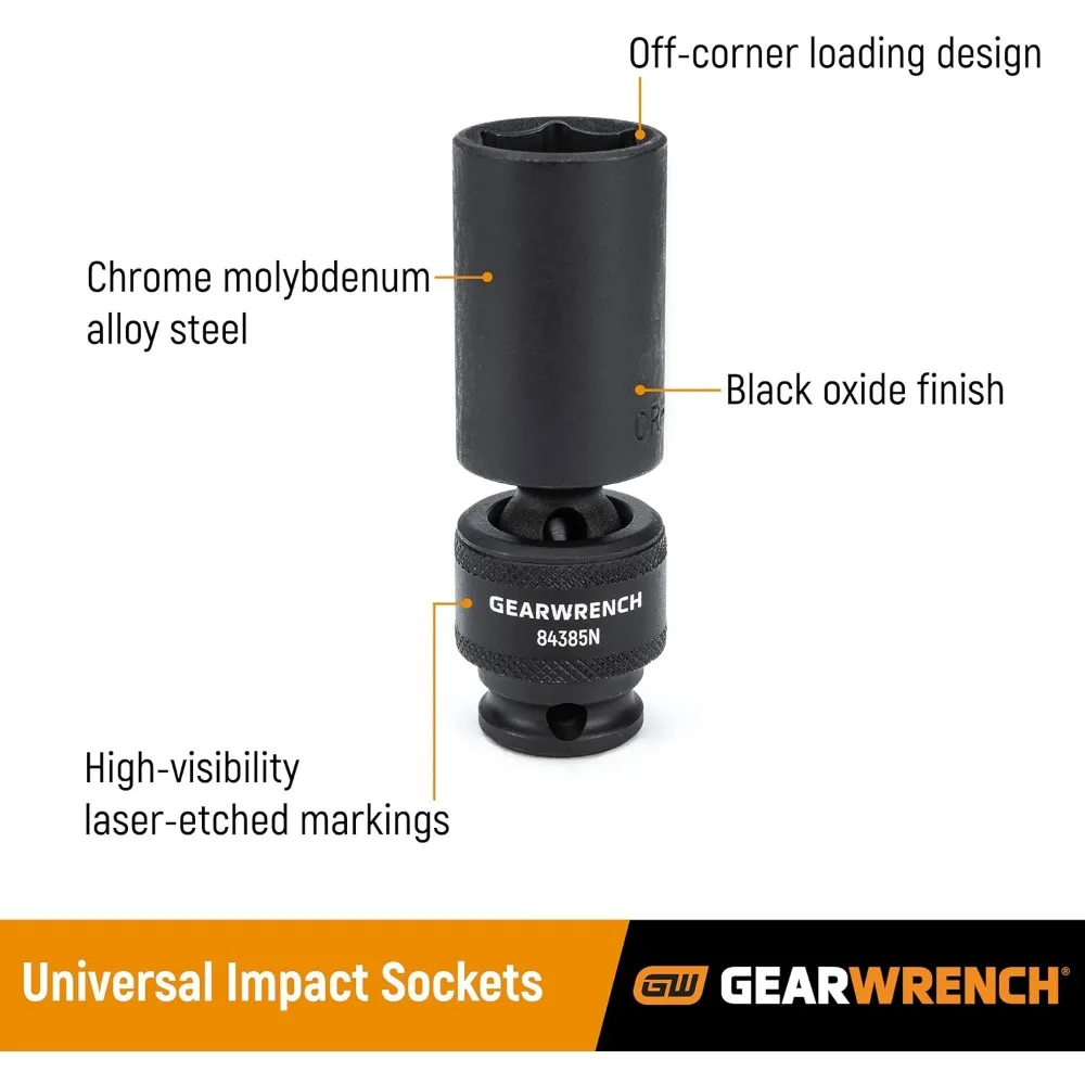 GEARWRENCH 10 Pc. 3/8 Inch Drive 6 Pt. Deep Universal Impact Socket Set, Metric - 84924N