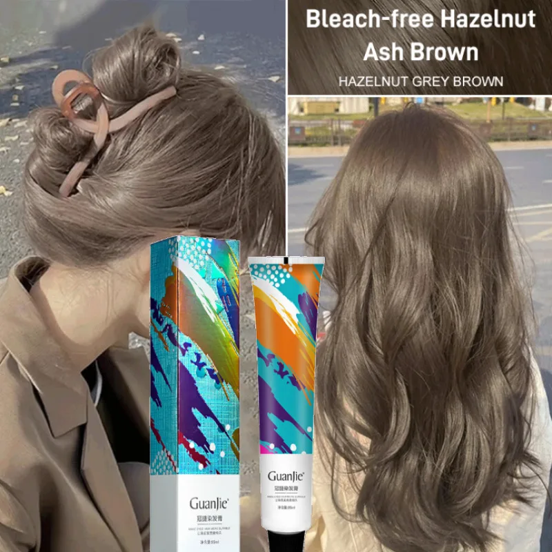 Plant hair dye Hazelnut Ash Brown Non-Bleaching Dye Cream Permanent Hair Color Instant Dye for Hair