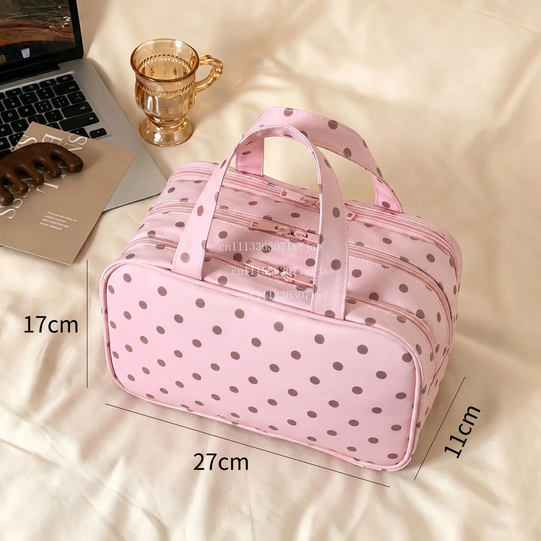 3‑Layer PU Makeup Organizer Bag Large Capacity Waterproof Travel Toiletry Kit Hang On Luggage