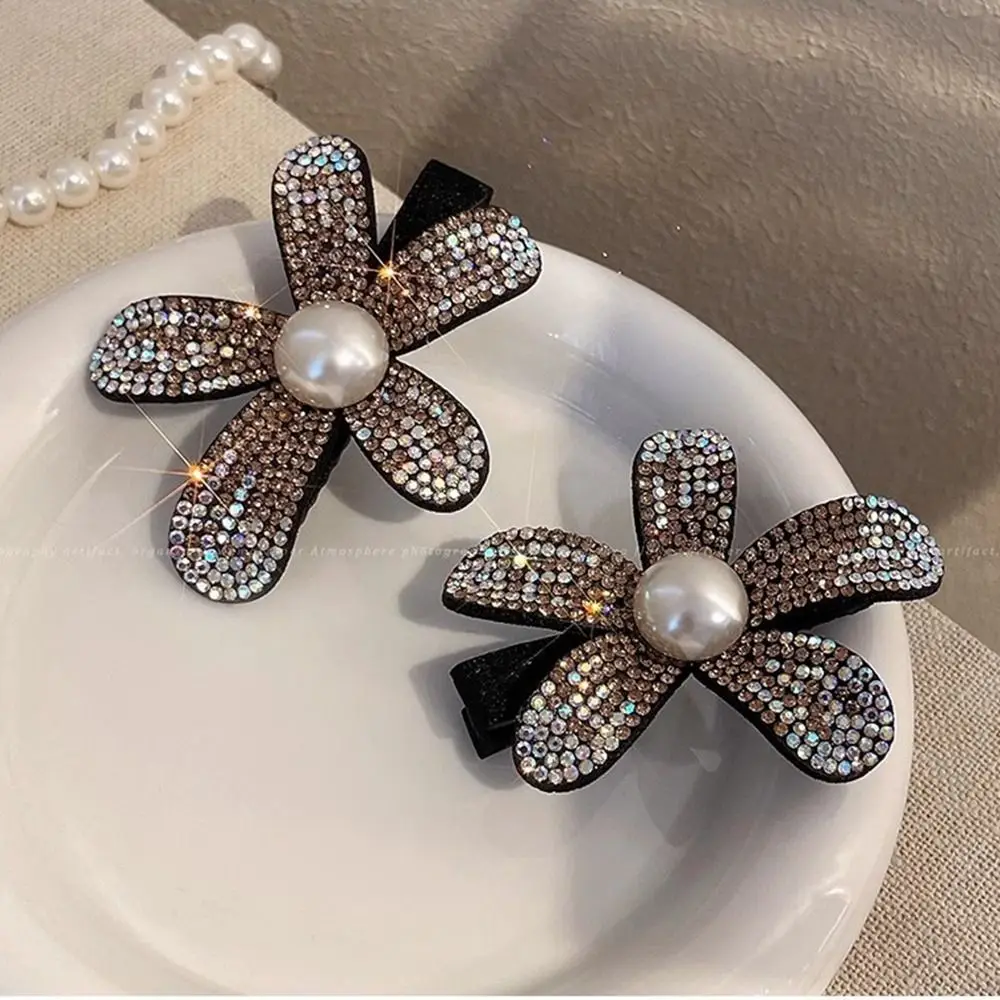 Cute Zircon Rhinestone Hair Clip Small Hair Clip Diamond Flower Hairpin Headwear Geometry Pearl Hair Claw Streetwear