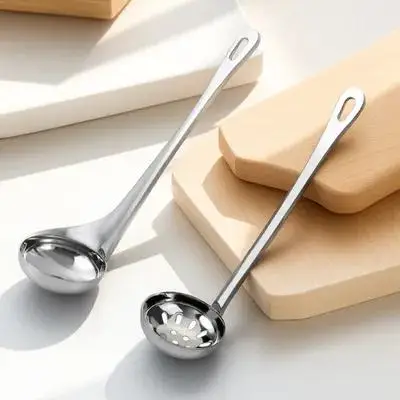 

1 Set Stainless Steel Hot Pot Spoon Colander With Hook Extended Handle Hanging Hole Anti-Scald Rounded Edges Easy Clean Kitchen