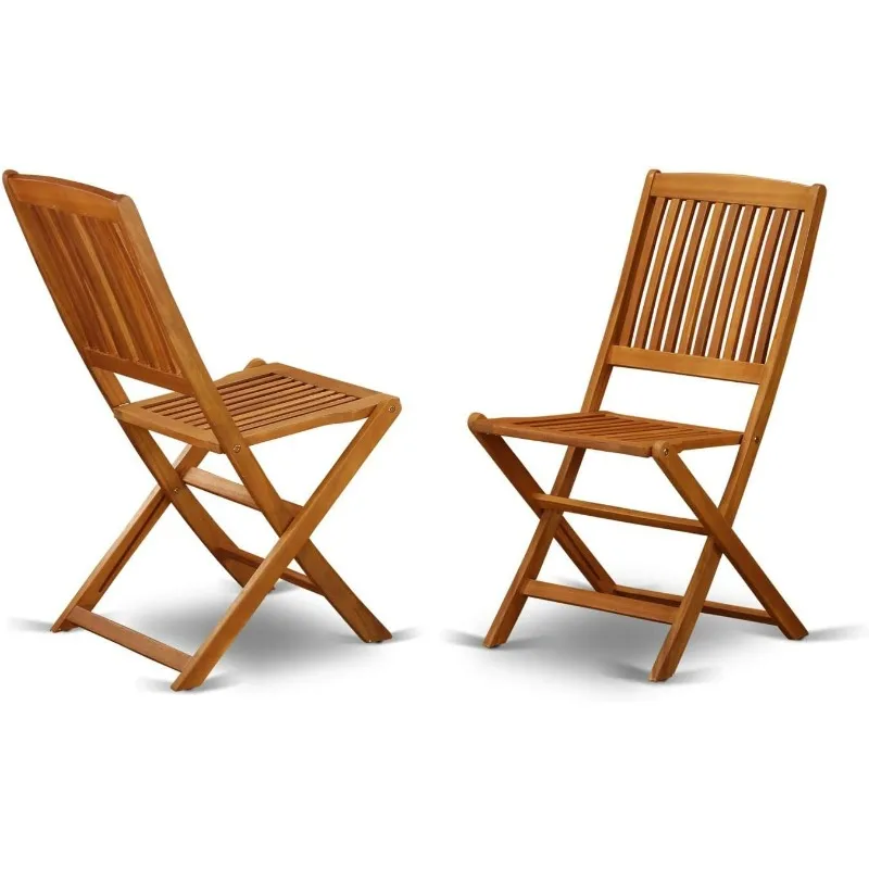 Garden Chairs, Foldable Patio Dining Chairs - Acacia Wood, Set of 2, Natural Oil