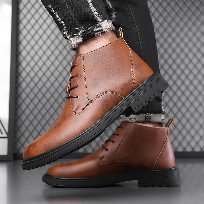 

Новые осенние и зимние мужские ботинки в минималистском джентльменском стиле для офиса и отдыха, деловые высокие кожаные туфли для взрослых, платье