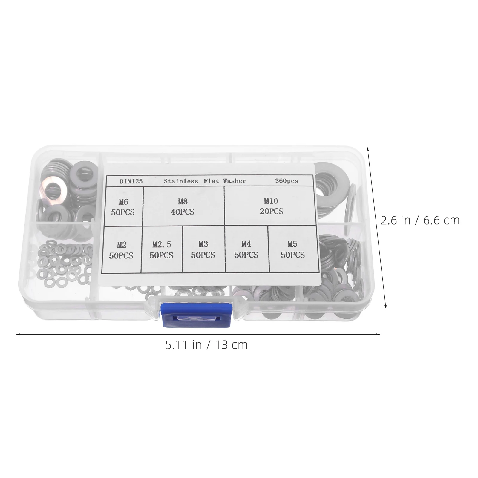 Zestaw podkładek płaskich metalowych 360 sztuk, stal nierdzewna, elementy montażowe, śruby, podkładki do napraw, zastosowanie przemysłowe, trwałe, redukujące hałas