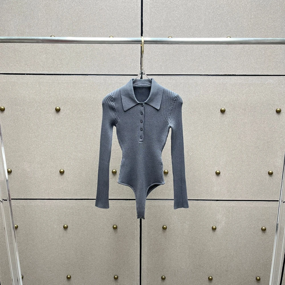 

Wool-Blend Women's T-Shirt Long-Sleeve Collared Knit Jumpsuit Elegant Commuter T-Shirt Knit Top 2025 Winter New Arrival Y2K