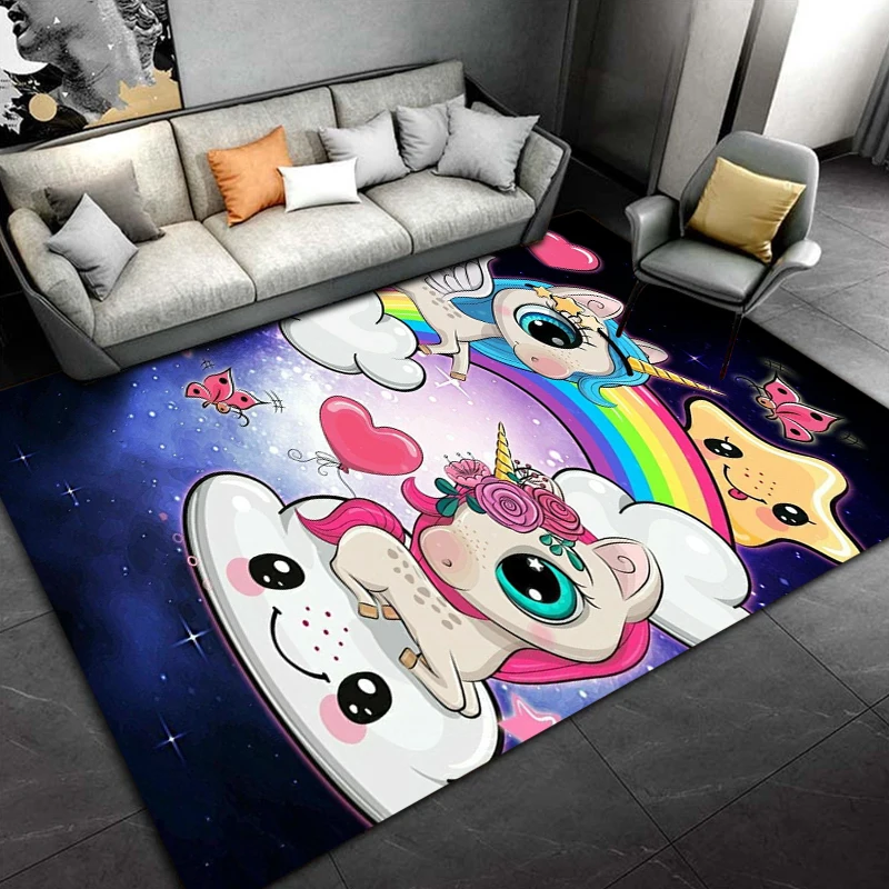 

3D Cartoon Cute Unicorn Area Rug Carpet Rug for Living Room Bedroom Sofa Doormat Kitchen Decoration play floor mats sonic