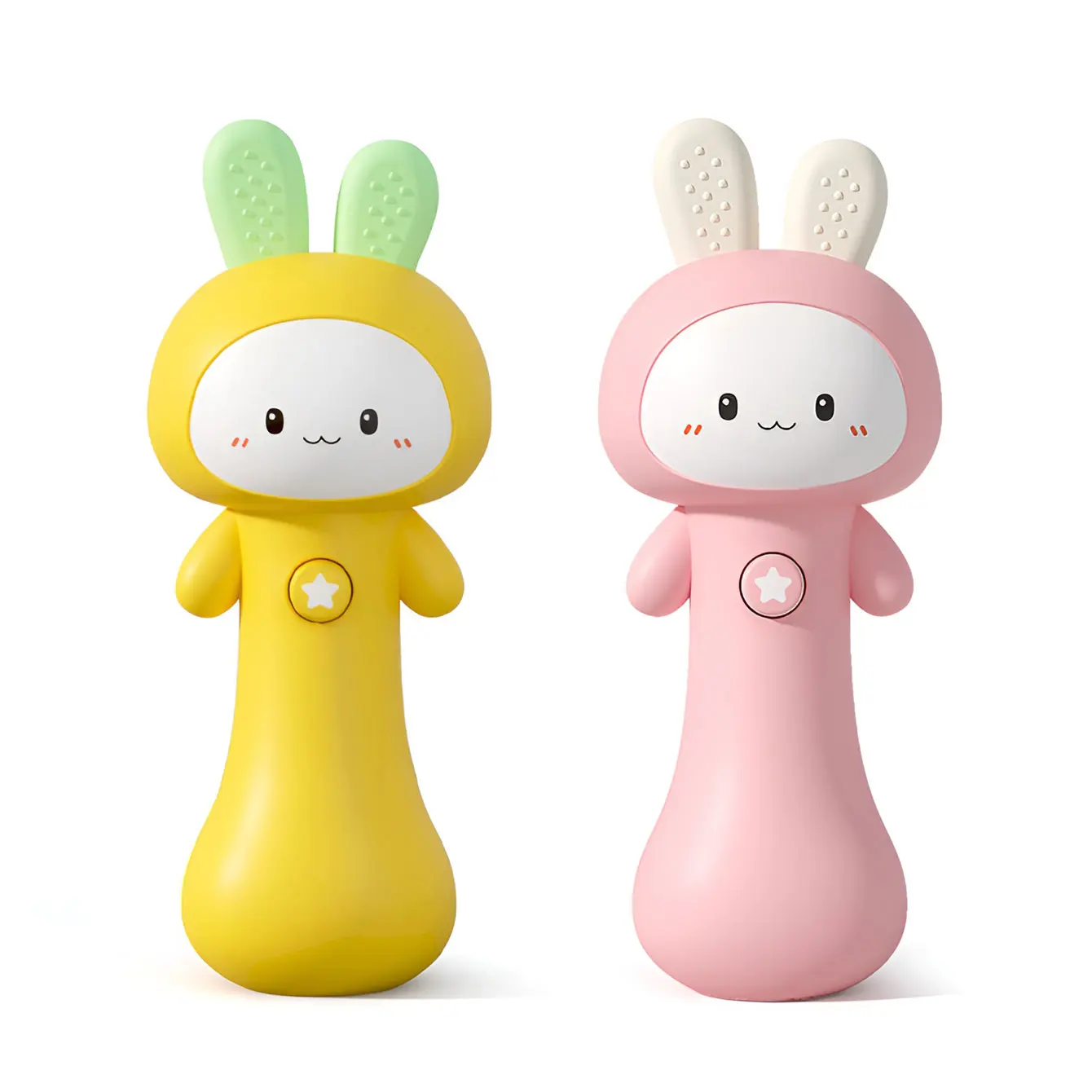 Cartoon music bell toy, rabbit sand hammer, multi-functional soothing sound and light toy