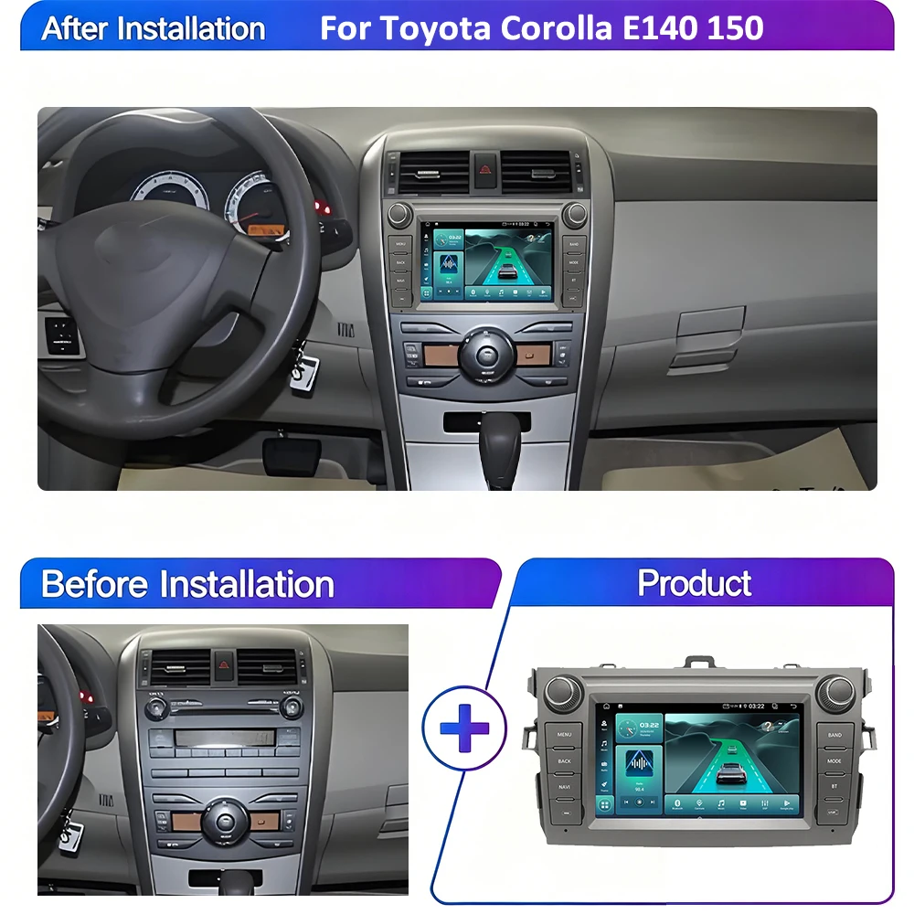 Android 15 Multimedia Player For Toyota Corolla E140 150 2009-2013 Car Radio Navigation GPS BT 5.4 WIFI RDS FM Stereo Head Unit