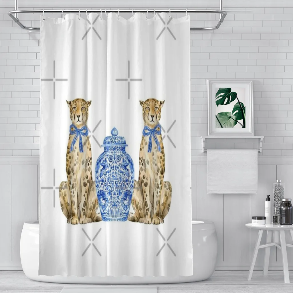 

Stately Leopard Chinoiserie Unique decor Modern Fabric Bathroom Shower Curtains art design Print Curtain