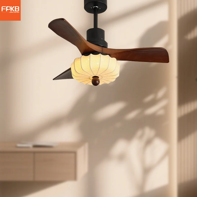 

Ретро-вентилятор в средневековом стиле, потолочный вентилятор из ткани орехового цвета для гостиной, лампа для столовой, новая китайская лампа с электрическим вентилятором