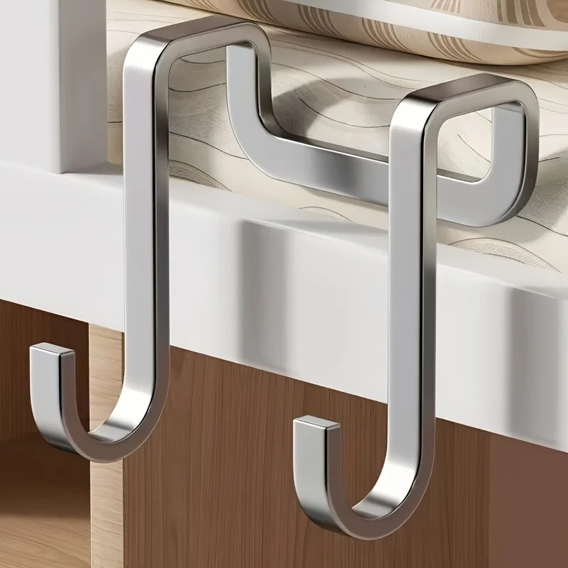 2 Stück Edelstahl-Türhaken vom Typ Z, robust, gebürstete Oberfläche, S-förmige Doppelhaken für Badezimmer, Küche, Schlafzimmer – Detail 4
