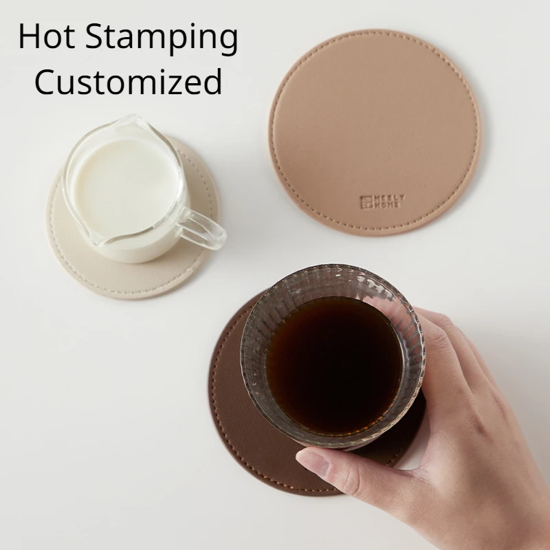 Inmos Customized Leather Coasters for Home Decor, Round Cup Pads, Tea and Water Cups, Coffee Mats, Dish Drying, Nordic