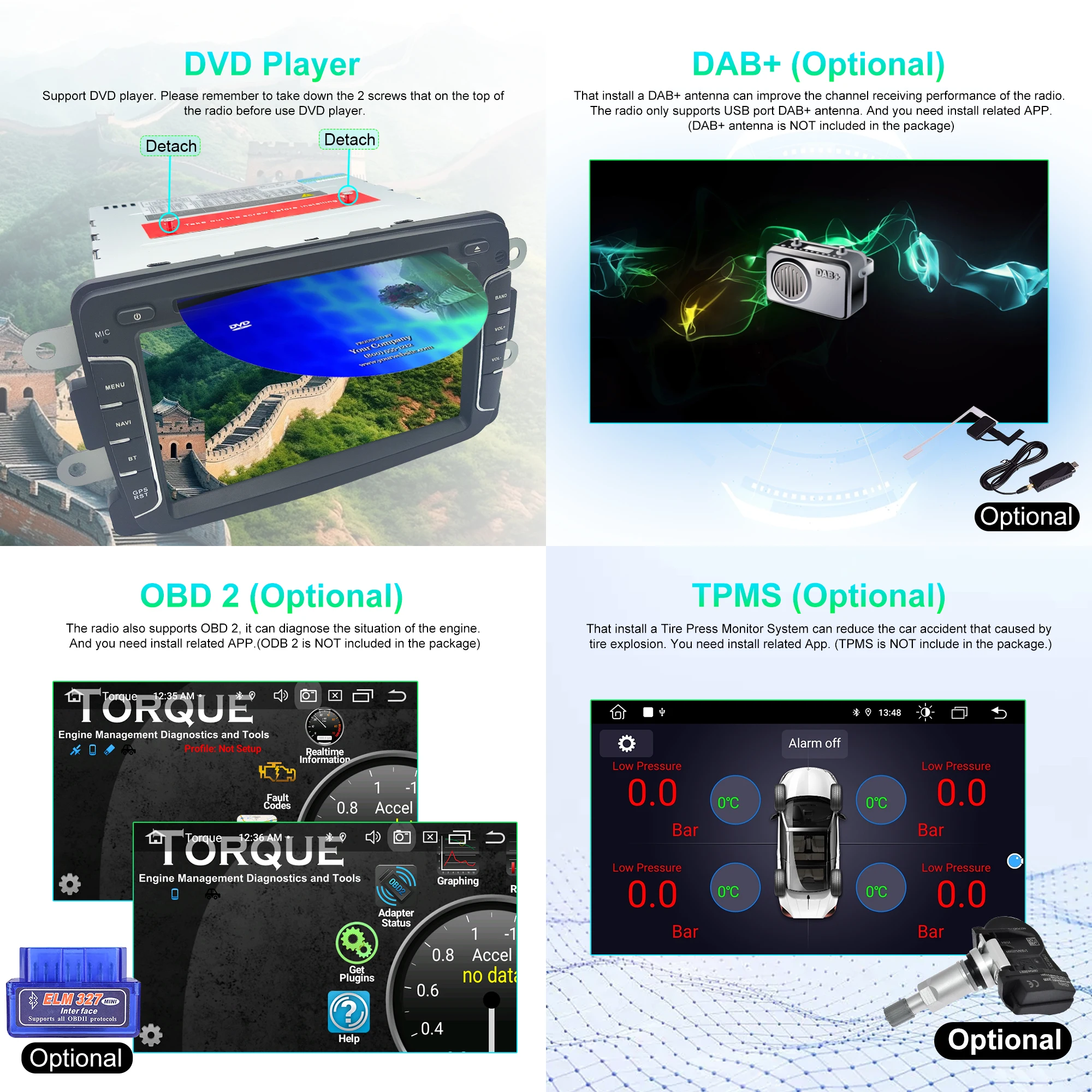 Android Car radio for Dacia Duster Renault Logan Sandero stereo Screen Carplay Android Auto, GPS Navigation, FM, Bluetooth, SWC