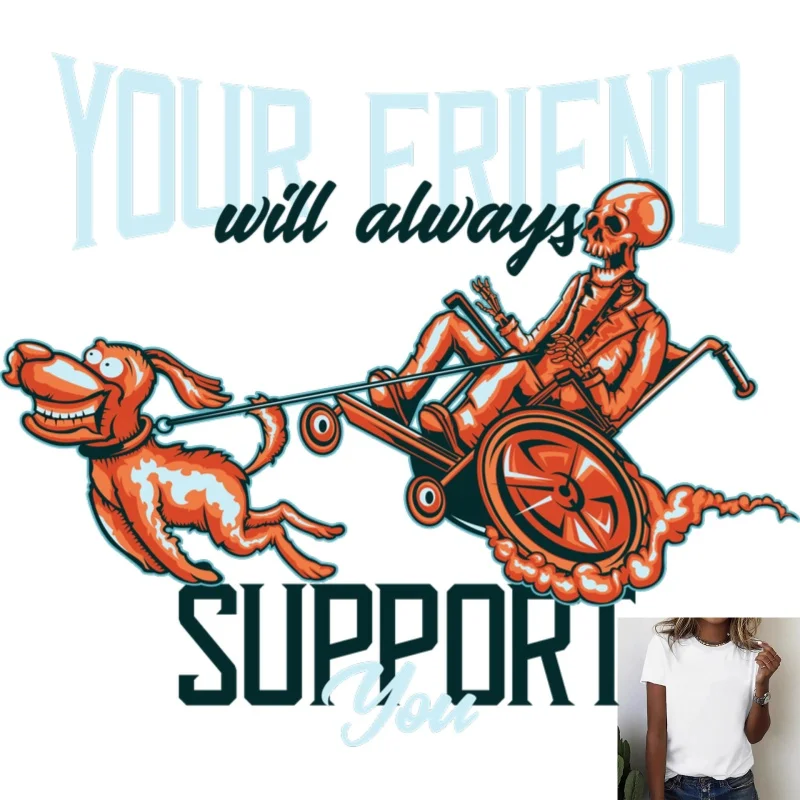 Fun Fun Skeleton & Dog Cart Pattern Heat Transfer White Ink Iron - on Decal, Suitable for T - shirts/Canvas Bags, Trendy Casual - Aliexpress Deal