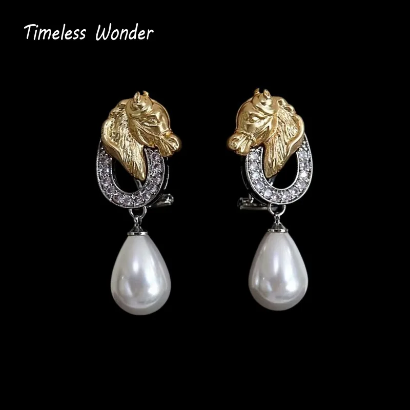 Timeless Wonder Fancy Zircon Horse Button Earrings Women Designer Jewelry Punk Sweet Gift Rare Top Classy 3346