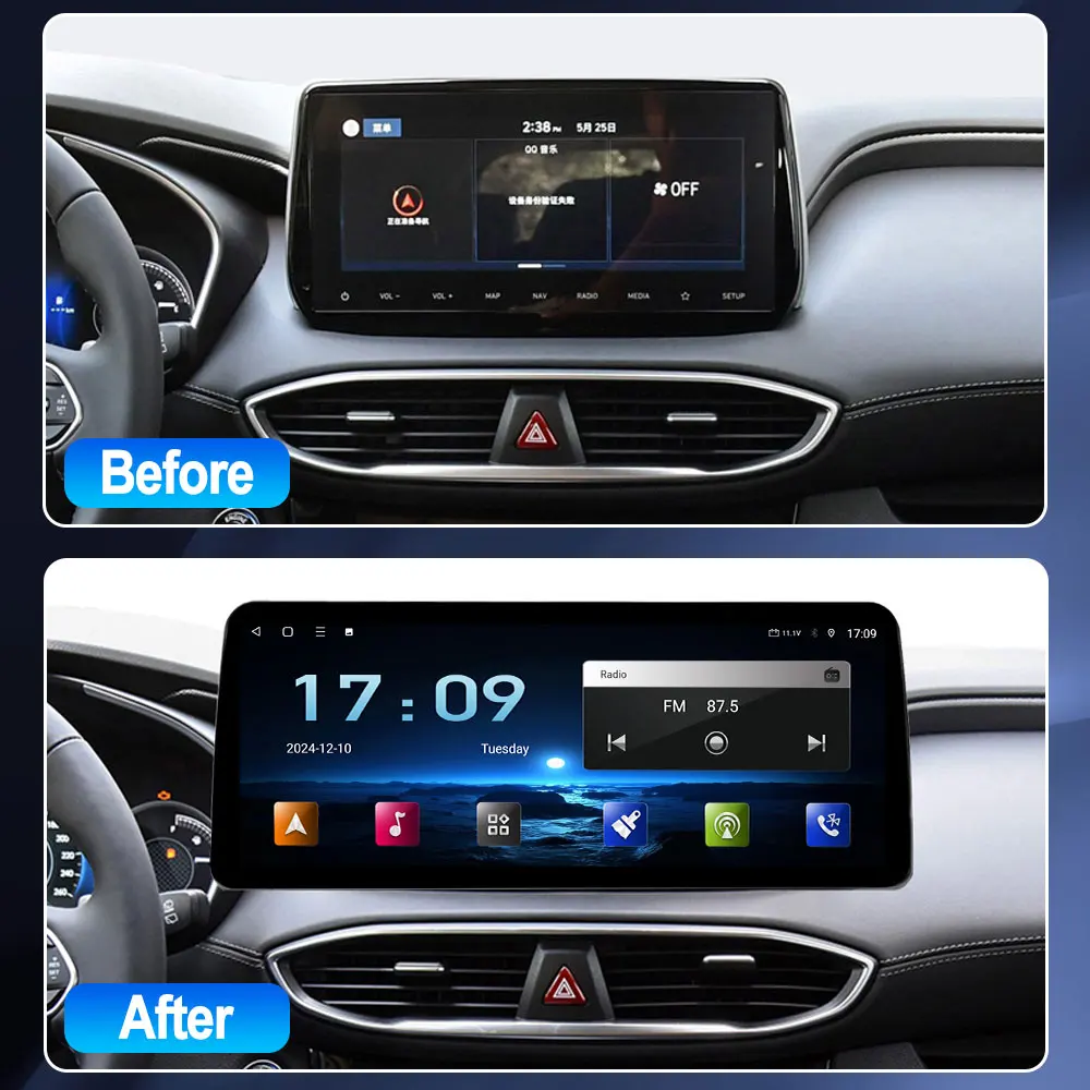 Car Radio Android 13 Carplay Auto For Hyundai Santa Fe 2019 2020 Multimedia Stereo 360 Camera Navigation GPS Video AI Voice 5G