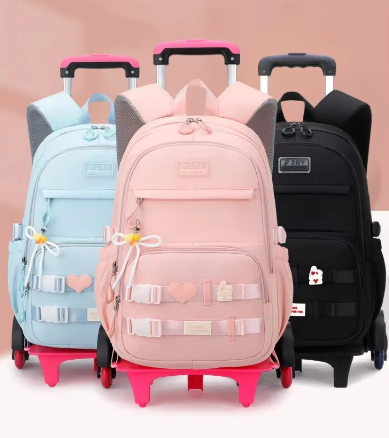 Mochilas con ruedas bonitas para niños a la moda, Mochilas escolares rosas con 6 ruedas de gran capacidad, Mochilas Con Ruedas Ninos