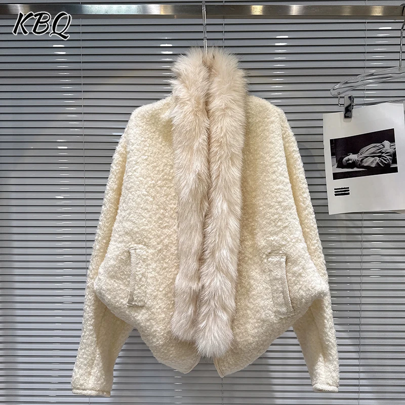 

KBQ однотонные свободные повседневные куртки с карманами для женщин с меховым воротником и длинными рукавами, минималистичная повседневная свободная куртка, женская зимняя куртка