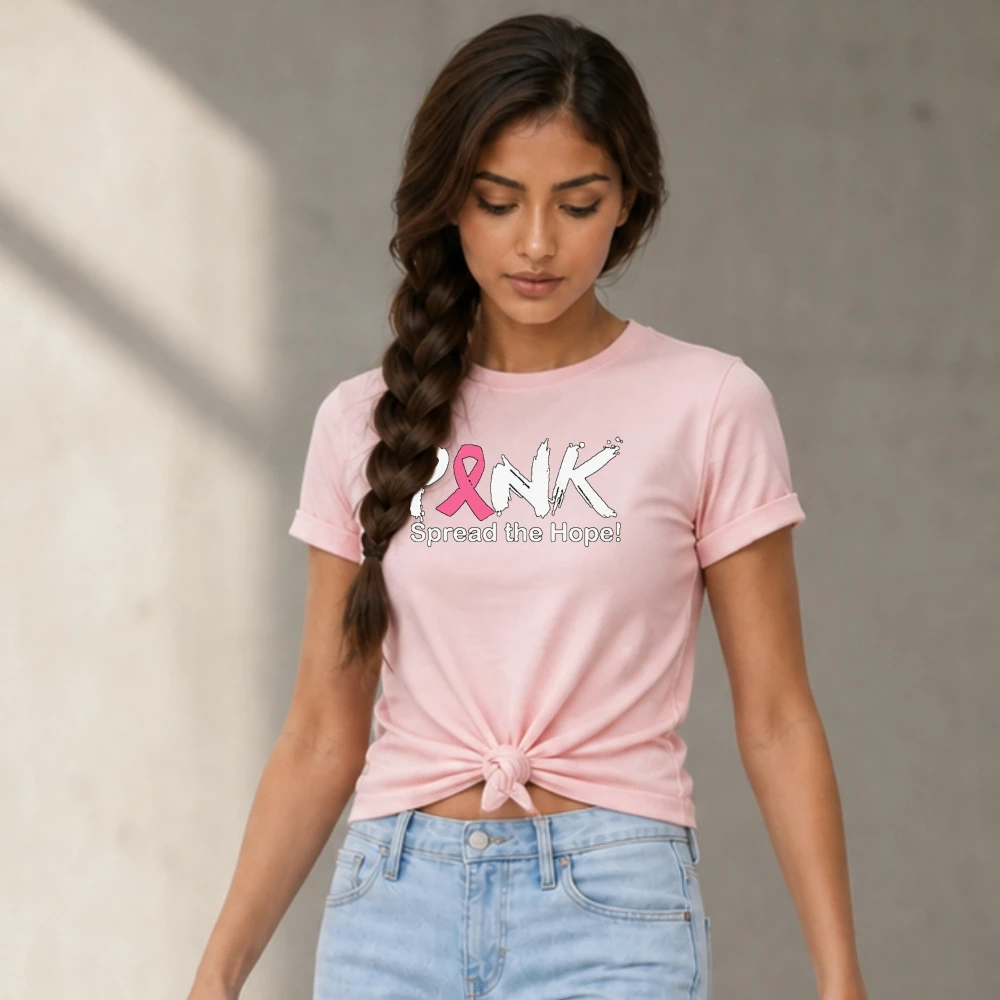 Spread The Hope Shirt Men Long Sleeve Pink Ribbon Support Tee Breast Cancer Gift Spring and Summer Tee Tops Graphic Tshirts